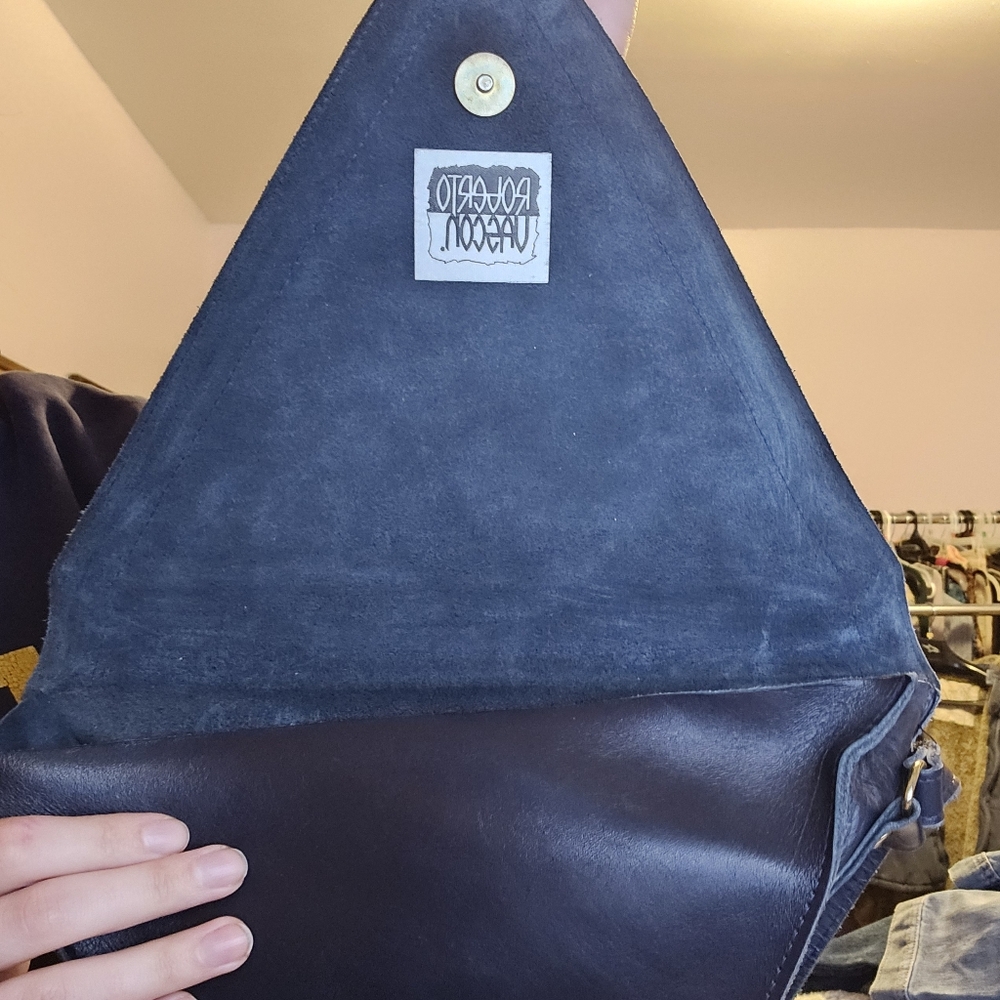 Roberto Vascon Bag - 1980s Vintage - Leather + Snakeskin Print - Triangular - Picture 7 of 9
